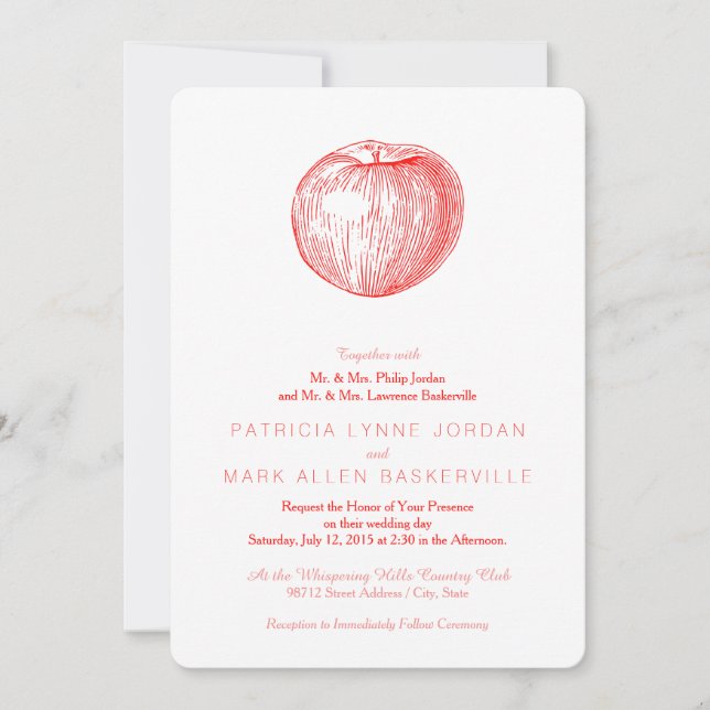 Candy Apple Red Letterpress Apple Invitation (Front)