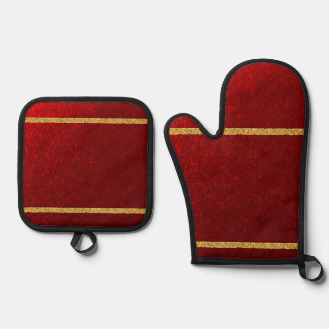 Candy Apples Red Gold  Oven Mitt & Pot Holder Set (Front)