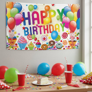 Candy & Balloons Happy Birthday Banner