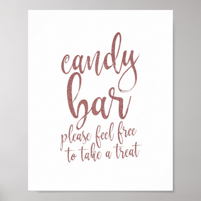 Candy Bar Rose Gold Glitter Script 8x10 Sign (Front)
