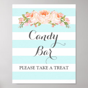 Candy Bar Wedding Sign Blue Flowers Stripes