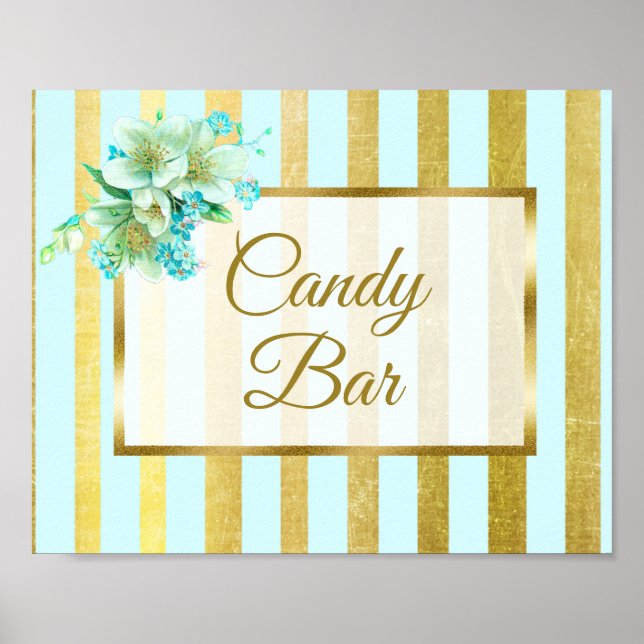 Candy Bar Wedding Sign Blue & Gold Poster (Front)
