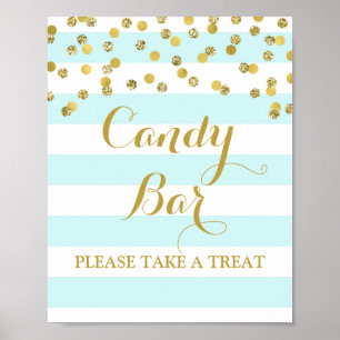 Candy Bar Wedding Sign Blue Stripe Gold Confetti