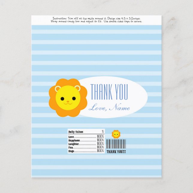 Candy Bar Wrapper Favour - blue lion (Front)