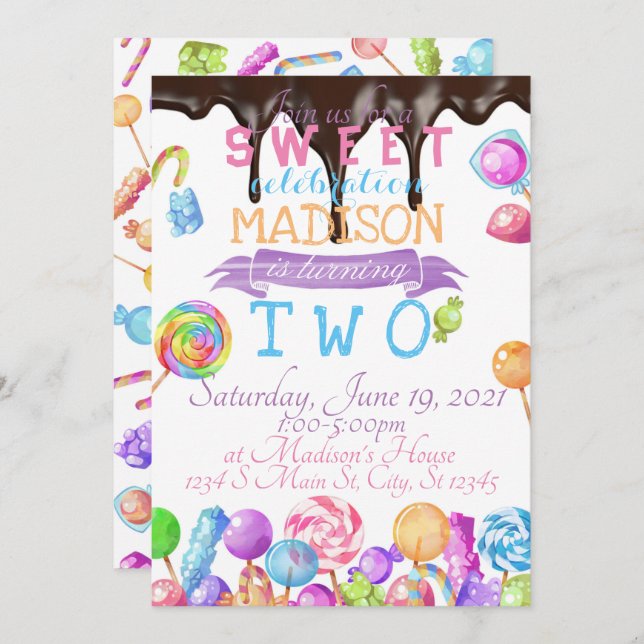 Candy Birthday Invitation (Front/Back)