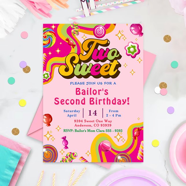 Candy Birthday Invitation Two Sweet Party (Creator Uploaded)