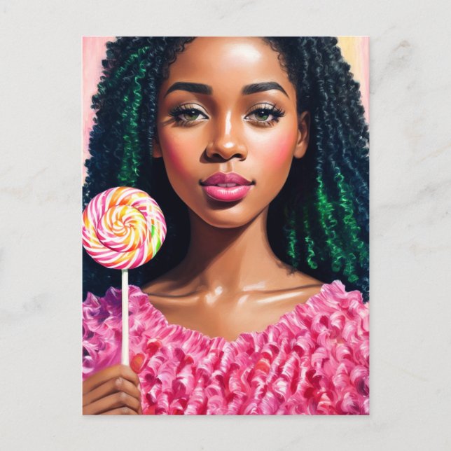 Candy Black Girl In Pink Postcard (Front)