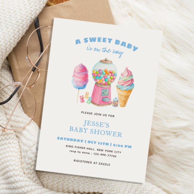 Candy Blue A Sweet Baby Shower is on the way  Invitation (Creator Uploaded)