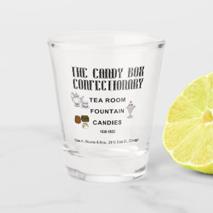 Candy Box Confectionary, Chas A Stevens, Chicago Shot Glass