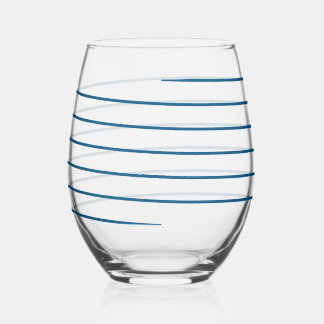 Candy Can Dark Blue Striped Wine Glasses
