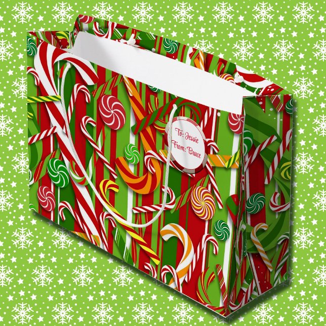Candy Cane Add Names Christmas Large Gift Bag (Creator Uploaded)