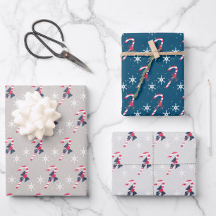 Candy Cane and Berry Snowflakes Christmas Pattern Wrapping Paper Sheet