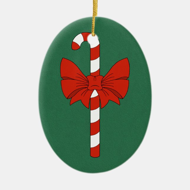Candy Cane and Bow Ceramic Tree Decoration (Front)