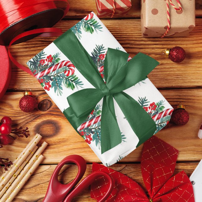Candy Cane and Winter Greenery | Christmas  Wrapping Paper (Creator Uploaded)