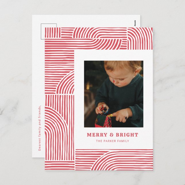 Candy Cane Arches Modern Holiday Photo Postcard (Front/Back)