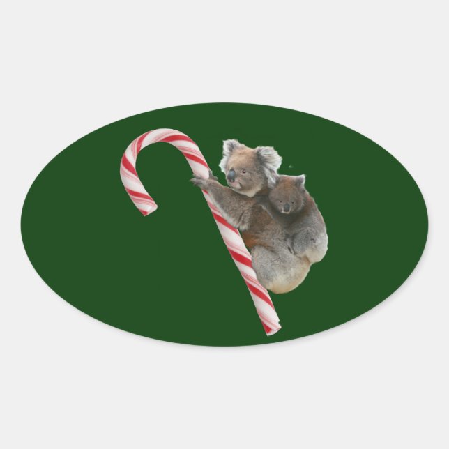 Candy Cane Australian Koala Bears Oval Sticker (Front)
