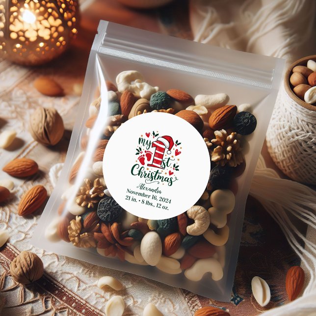 Candy Cane Baby 1st Christmas Classic Round Sticker (Creator Uploaded)