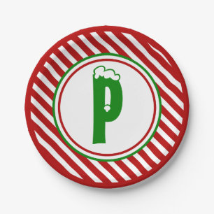Candy Cane Basics Red/White Monogram Paper Plate