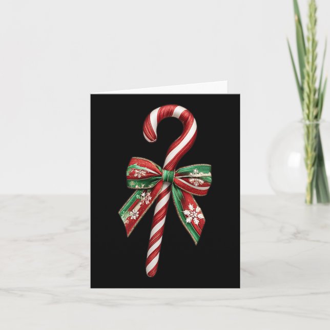 Candy Cane Bow Christmas Peppermint Christmas Cand Card (Front)
