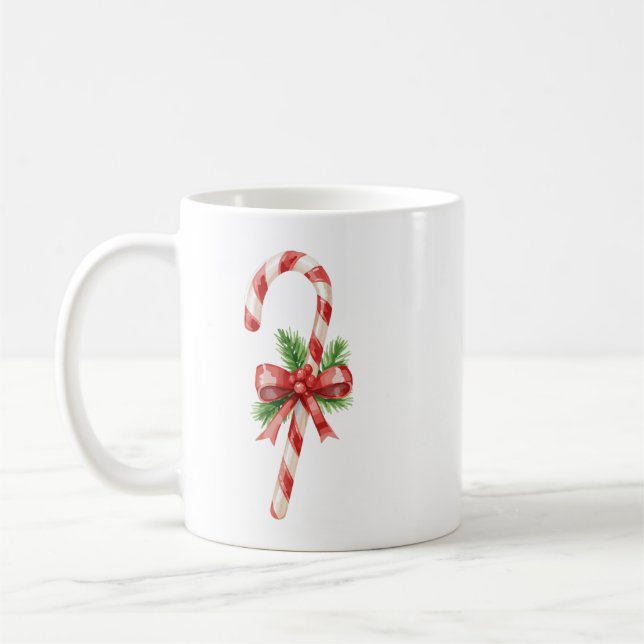 Candy Cane Bow Classic Christmas Coffee Mug (Left)