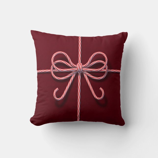 Candy Cane Bow Throw Pillow (Front)