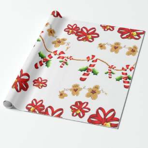 Candy Cane, Bows Photo Gloss Wrapping Paper