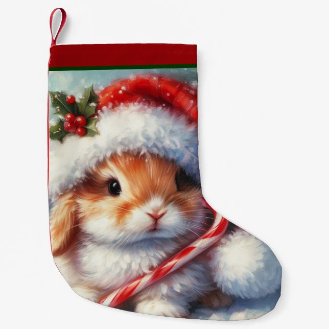 Candy Cane Bunny Rabbit Christmas  Small Christmas Stocking (Front)