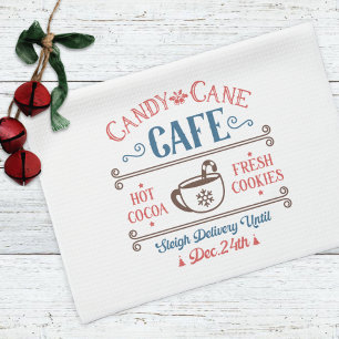 Candy Cane Cafe Holiday Christmas Tea Towel