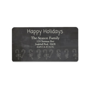 Candy cane chalkboard Happy Holidays address label