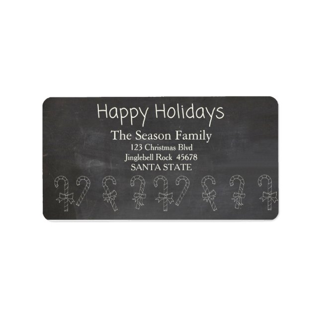 Candy cane chalkboard Happy Holidays address label (Front)