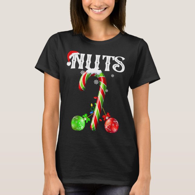 Candy Cane Chest Nuts Couples Funny Chestnuts Xmas T-Shirt (Front)