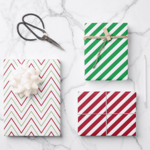 Candy Cane Chevron and Stripes Pattern Wrapping Paper Sheet