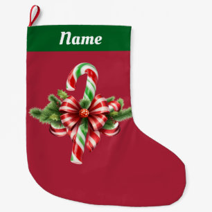 Candy Cane Christmas Arrangement on Red Large Christmas Stocking