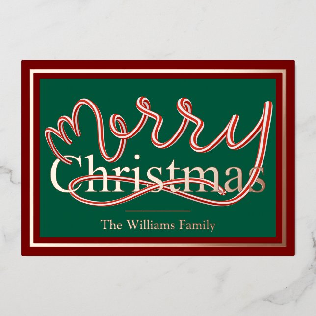 Candy Cane Christmas Card - green and red stripe (Front)