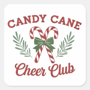 Candy Cane Christmas Cheer Club Coquette Matching Square Sticker