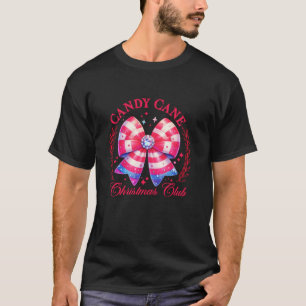 Candy Cane Christmas Club Coquette Bow Red White X T-Shirt