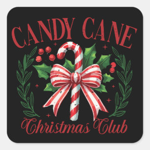 Candy Cane Christmas Club Squad Matching Winter Square Sticker