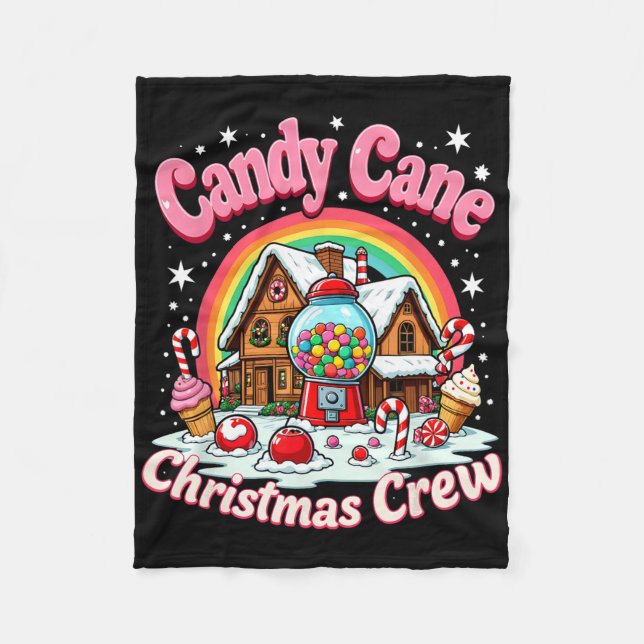 Candy Cane Christmas Crew House Candy Security Can Fleece Blanket (Front)
