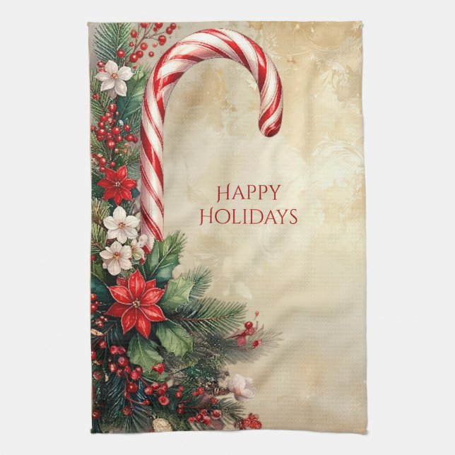 Candy Cane Christmas Holiday Kitchen Towel (Vertical)
