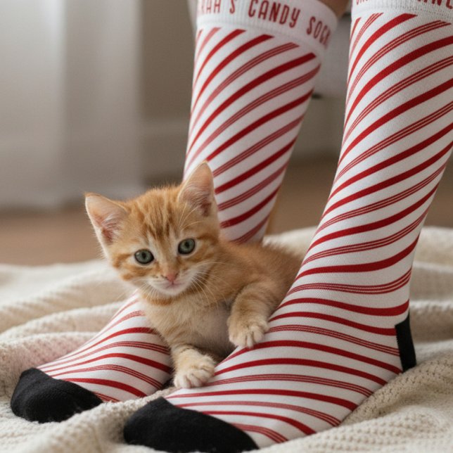 Candy Cane Christmas Holiday Personalised Socks (Enjoy holiday cuddles with your furry friend! )