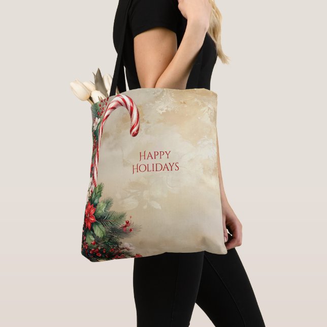 Candy Cane Christmas Holiday Tote Bag (Close Up)