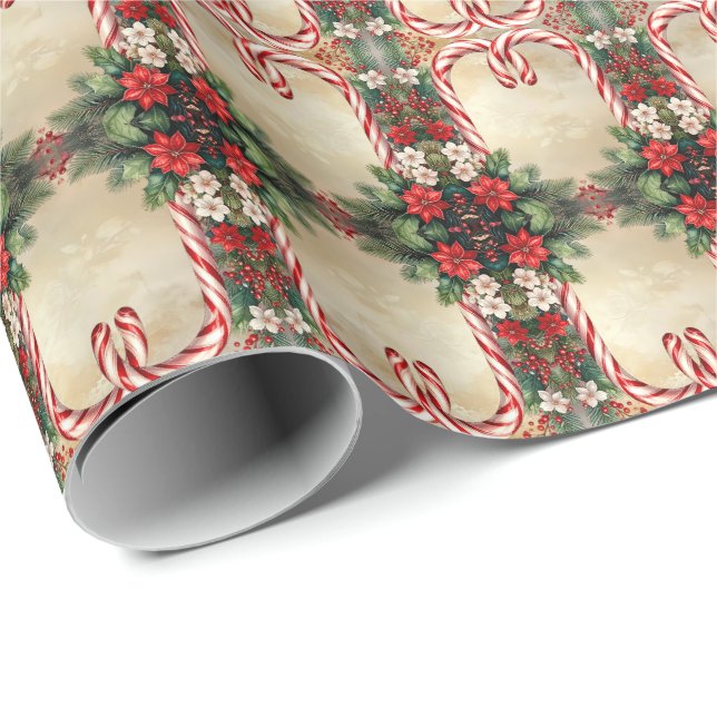 Candy Cane Christmas Holiday Wrapping Paper (Roll Corner)