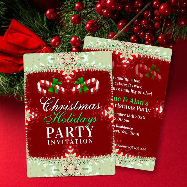 Candy Cane Christmas Holidays Party  Invitation (Creator Uploaded)