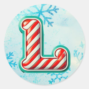 Candy Cane Christmas "L" Sticker, Festive Stripes Classic Round Sticker