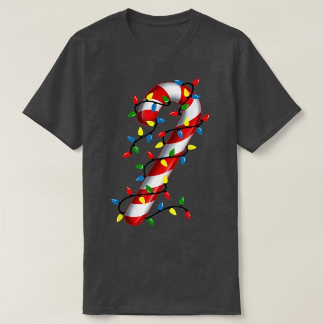 Candy Cane Christmas Lights Blue Green Red and Whi T-Shirt (Design Front)