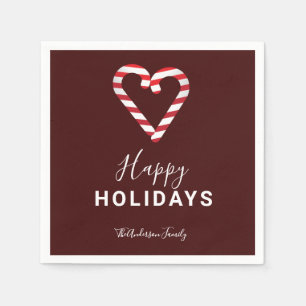 Candy Cane Christmas Minimal Red Happy Holidays  Napkin