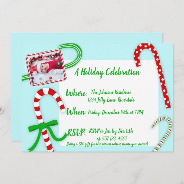Candy Cane Christmas Party Invitation (Front/Back)
