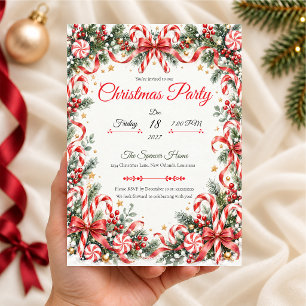 Candy Cane Christmas Party Invitation