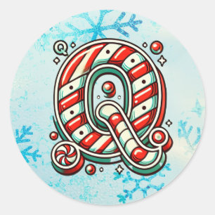Candy Cane Christmas "Q" Sticker, Festive Stripes Classic Round Sticker
