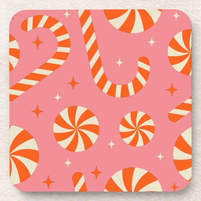 Candy cane Christmas retro pattern   Coaster (Front)